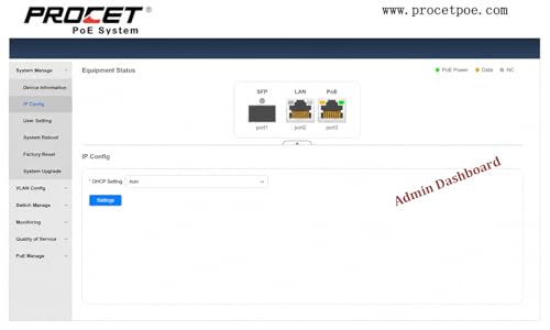 Inyector PoE Gestionado PROCET 95W, Capacidad de Gestión Web, Programador PoE con Puerto SFP, Protección contra sobretensión de 6KV para Cámara PTZ AI, AP Inalámbrico, Small Cell, Fábrica Inteligente, Puente mmWave miniatura 4