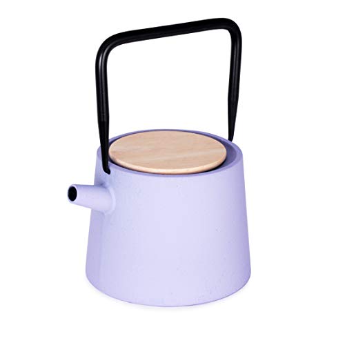 Hinomaru Collection Artisan Workshop Japanese Tetsubin Tea Kettle Cast Iron Teapot with Stainless Steel Infuser 30 fl oz and Wooden Lid Lilac Purple