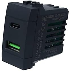 Cargador Usb Bticino Cargador USB C 3.1A 5V, compatible con Bticino Living, 2 en 1, toma USB-A + USB tipo C, carga rápida (negro)