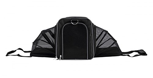 Wouapy - Sac Camping pour Chien et Chat - Sac de Transport en Tissu Nylon Résistant - Larges Filets pour Une Ventilation Maximale - Extensible en Grand Espace Sécurisé - Taille Unique - Noir