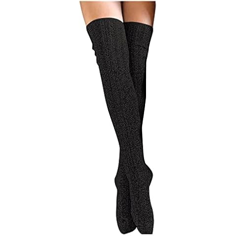 Luckywaqng Long cotton warm stockings for women warm lace let the socks on the knee stockings women's hold-up pattern, black, One size Cover
