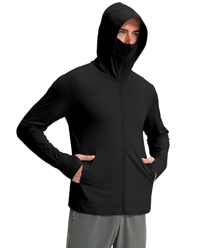 Locachy Men's UPF 50+ Sun Protection Jacket Hooded Lightweight Full Zip Long Sleeve Cooling Hiking Fishing Performance Shirts