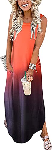 Image of Hount Women's Casual Summer Sleeveless Dress Loose Split Maxi Dresses with Pockets