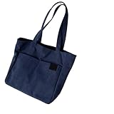 YXINAER Große Einkaufstasche Damen Canvas Tragetasche Einfarbig Designer Damen Lässige Handtasche Schultertasche Große Kapazität Baumwolle Wiederverwendbare Einkaufsstrandtaschen(Blue)