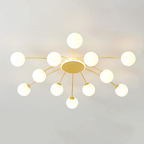 KRIPINC Lampadario Sputnik, Lampada da Soffitto Sputnik, Lampadario a Sospensione Oro 12 Luci, Lampada a Sospensione Moderno con Paralume Sfera in Vetro Bianco per Soggiorno Cameretta