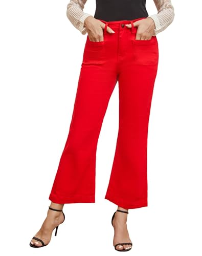 Women’s Wide Leg Petite Jeans High Waisted Stretchy Cropped Flare Jeans with Patch Pockets