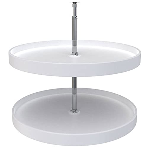 Image of Rev-A-Shelf 28 inch Dual Full Circle Lazy Susan Organizer for Upper Corner Kitchen Cabinets, Plastic Home Storage 2 Tier Shelves, White, 6012-28-11-52