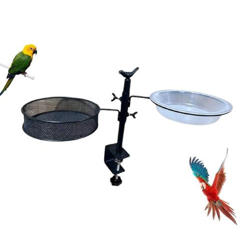 Samuliy Comedero para pájaros para barandilla de cubierta, cuenco de agua ajustable para pájaros, estación de alimentación para pájaros, soporte para macetas, resistente al óxido para balcón para