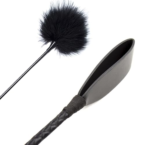 BDSMAGE 2 Stück BDSM-Set, 1 Stück 11,8-Zoll-Reitpeitsche aus Leder † 1 Stück langer weicher Federkitzler, sexy Spielzeug-Rollenspiel-Flirtspiel, Spanking-Paddel für Erwachsene, Sexspiele für Paare
