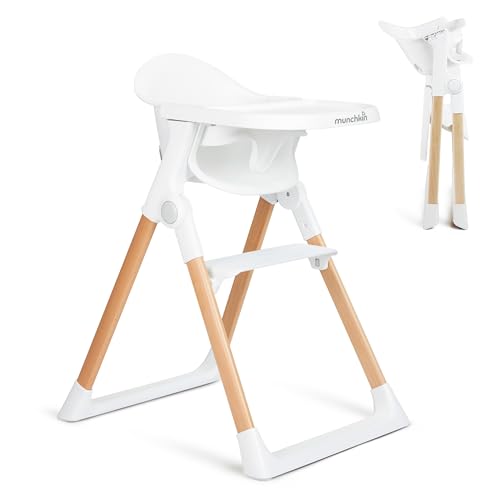 munchkin float baby high chair foldable and easy to clean for babies and toddlers white with wooden legs