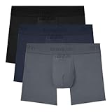 Tommy John Men's Trunk 4” Underwear, Second Skin Boxers with Supportive Contour Pouch, Soft Naturally Breathable Stretch Fabric Boxers for Men, Black/Turbulence/Dress Blues - 3 Pack, Large