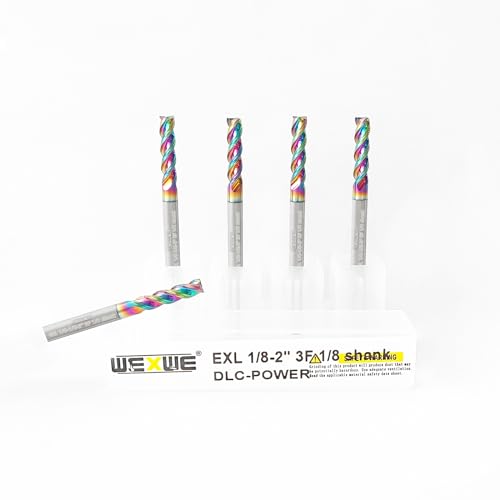Image of Tools 1 /8 inch Extra Long Carbide Square End Mill for Aluminum, Copper Alloy, Plastic, 2 inch Overall Length End Mill Bits, 3 Flute HRC 62 Deg DLC Coating, CNC Router Bits 1 /8 Shank (1 /8-2 inch 5PCS)