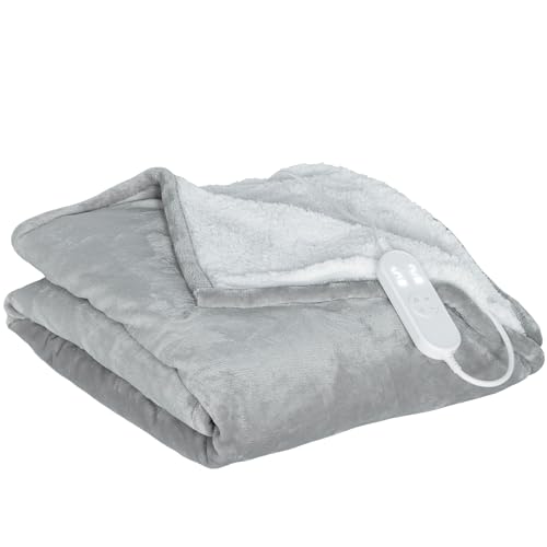 HOMCOM Manta Eléctrica Grande, Manta Térmica Sofá, 180x130 cm, Tejido Suave, 10 Niveles de Temperatura, Temporizador, Lavable en Lavadora, Protección contra Sobrecalentamiento, Pantalla LED, Gris