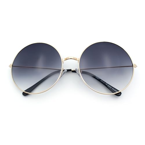 SA106 Classic Oversize Style Hippie Round Circle Lens Sunglasses Gold Frame - Black Smoke...