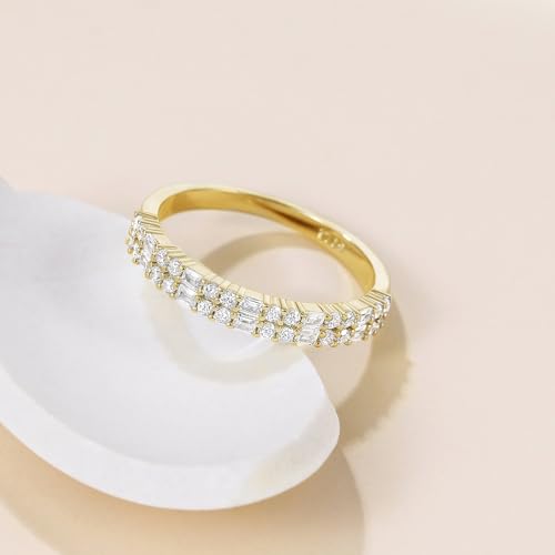 EAMTI 925 Sterling Silver Wedding Bands for Women Baguette Round Cubic Zirconia Stackable Promise Rings for Her Size 4-102