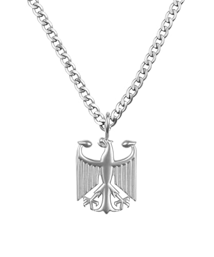 d\'origine Deutschland Adler Kette Herren – Bundesadler Wappen mit Panzerkette (Miami Cuban) in Silber (Edelstahl) d\'origine Deutschland Adler Kette Herren – Bundesadler Wappen mit Panzerkette (Miami Cuban) in Silber (Edelstahl)