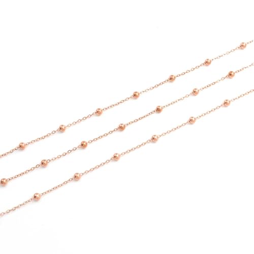 Vintageparts - Catena a maglie con sfere da 3 mm, in acciaio inox 304, placcato oro rosa, 1 m, per gioielli fai da te