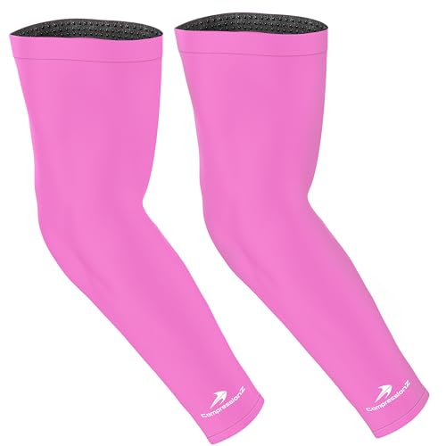 CompressionZ Compression Arm Sleeves for Men & Women| Cooling UV Sun Protection Elbow Pain Relief for All Sports and Recovery Pink: Pair X-Small