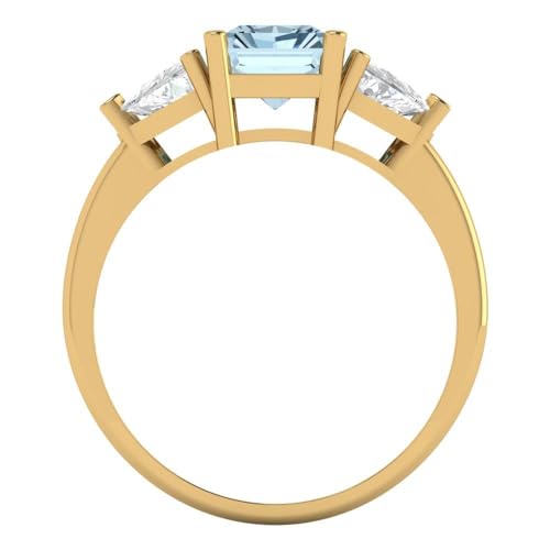 2.82ct Emerald Cut Natural Aquamarine 18K Yellow Gold Three-Stone Wedding Engagement Bridal Promise Ring4