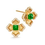 Pendientes de tuerca para mujer, aretes para cartílago, esmeralda verde, flor de 0,6 quilates, oro amarillo 9/14/18 quilates con diamante, Oro amarillo de 14 quilates, Esmeralda Diamante