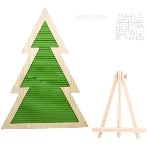Hqkfuybl Felt Letter Board, Green Chrismas Tree Shape Letter Board Sign, Felt Letter Board With Letter Wood Stand, Changeable Letter Boards Stand Message Board Letters Sign Board Felt Letterboard Cover