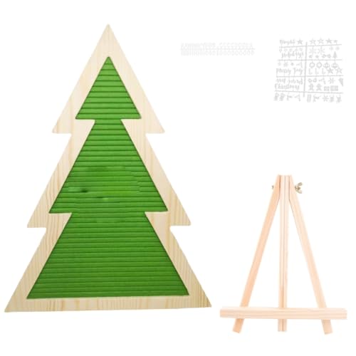 Hqkfuybl Felt Letter Board, Green Chrismas Tree Shape Letter Board Sign, Felt Letter Board With Letter Wood Stand, Changeable Letter Boards Stand Message Board Letters Sign Board Felt Letterboard