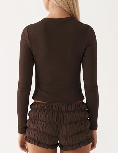 MISSACTIVER Womens Long Sleeve Button Down Crop Tops Crew Neck Ribbed Knit Lightweight Cardigan Shirts Fall Slim Fit T Shirt4