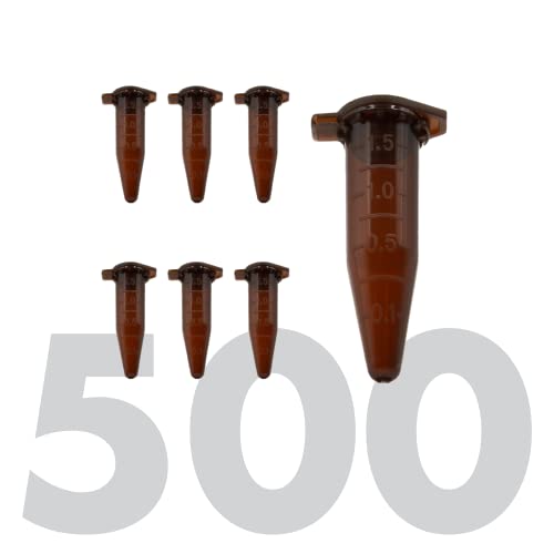 Image of Kashi Scientific 1.5mL Amber Snap-Cap Microcentrifuge Tubes with Graduation, Lab Grade Polypropylene Plastic [1.5mL Amber, 500]