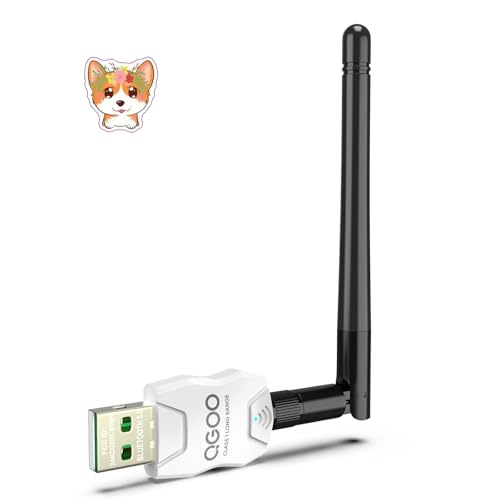 Class 1 Long Range Bluetooth Adapter for PC, QGOO USB Bluetooth Adapter for PC 5.3+EDR, Bluetooth Dongle Bluetooth Receiver Support Windows10/8.1/8/7?white-050?