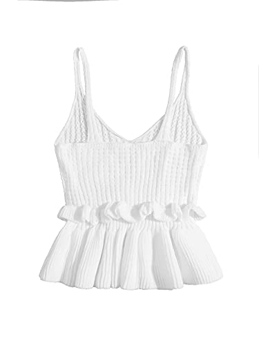 Image of SweatyRocks Women's Casual Sleeveless Peplum Tops Ruffle Hem Cropped Knit Sweater Vests Solid White