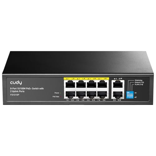 Cudy FS1010P Switch PoE+ 10 Puertos Ethernet 10/100 Mbps,120 W, 8 Puertos PoE+, Modo CCTV/VLAN, 802.3af/at, Unmanaged Plug & Play