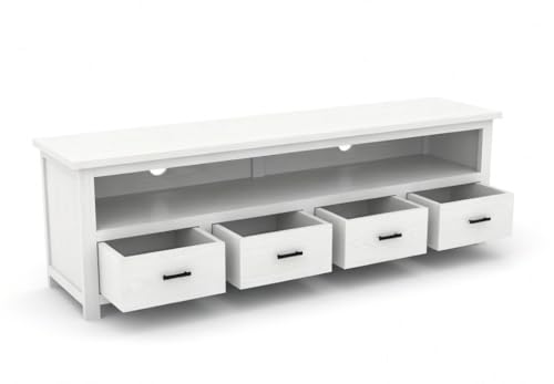 Image of Sheesham Solid Wood TV Cabinet for Living Room | Handcrafted Wooden TV Unit with Storage | Elegant Entertainment Stand for Modern Homes (4 Drawer Tv Cabinet, White)