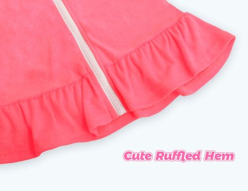 Image of Girls Swim Cover Up Multicolor Hooded Zip-Up Terry Swimsuit Ruffle Bathing Suit Kids Short Sleeve Swimwear
