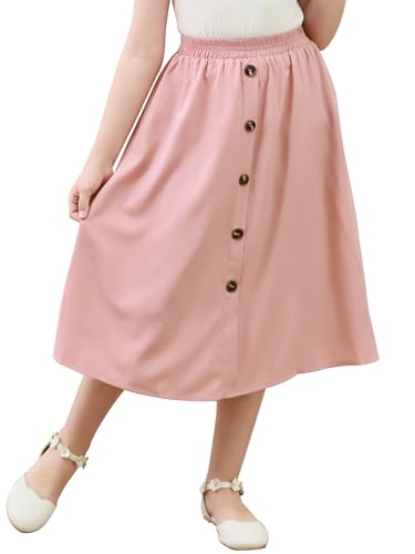Gorlya Girls A-Line Elastic High Waist Pleated Swing Maxi Skirt With Pockets For 4-14T cover