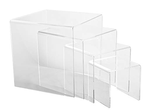 CHOICE ACRYLIC DISPLAYS Set of 4 Large Acrylic Risers | 1/4" Thick, Heavy Duty Display Risers | Square Retail Riser Set | 6", 8" 10" and 12" Square Risers Brand Risers