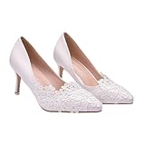 JOINPAYA Elegante Brautschuhe mit Spitze und Blumenmuster Mittelhoher Absatz Weiß Komfortable Hochzeitsschuhe für Damen Geeignet für Hochzeitsfotos und Festliche Anlässe