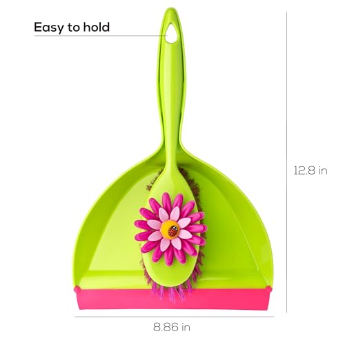 VIGAR Flower Power Kehrgarnitur mit Buntem Handfeger und Kehrblech, ABS, Polypropylen, rosa/grün, 35 x 6 x 35 cm – Bild 3