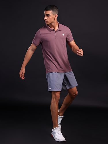Image of TECHNOSPORT Men's Solid Slim Fit Polo Collar T-Shirt MATPIQ Half Sleeve Button Polyester for Gym Running Workout UPF50+ Anti Odour