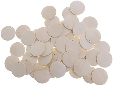 ULTNICE Round Wooden Pieces Wooden Circles with Hole Wood Log Slices Discs for DIY Art Craft 4cm 180g About 50pcs