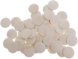 ULTNICE Round Wooden Pieces Wooden Circles with Hole Wood Log Slices Discs for DIY Art Craft 4cm 180g About 50pcs