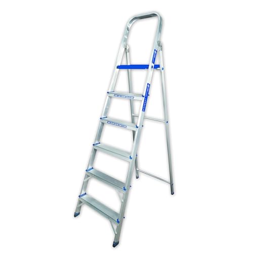 Image of Casa Copenhagen Designed in Denmark, 6-Step Foldable Aluminium Ladder Laser Cut with Super Advance Sure-Hinge Technology,7 Years Warranty - Blue