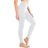 Leafigure High Waisted Leggings for Women- Soft No See-Through Yoga Pants for Gym Workout Running White L-XL