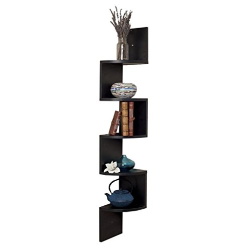 Étagère d'angle en forme de zigzag au design géométrique asymétrique noir - 2