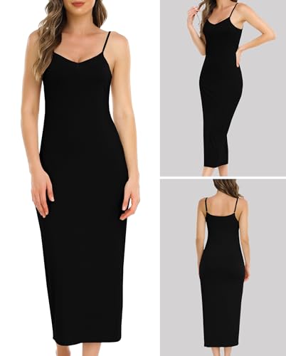 Image of Vlazom Women Full Slips Sexy Soft Slip Dress for Under Dress Spaghetti Strap Cami Slip Chemises V Neck Negligee S-3XL