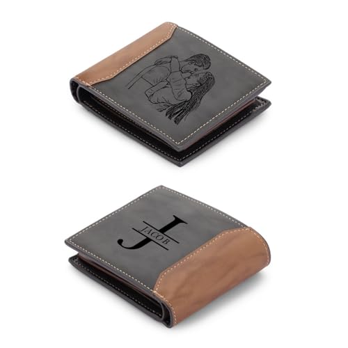 Personalized Custom Wallets for Men Engraved Leather Photo Wallet Gift for Husband Boyfriend (E-Customized 1)