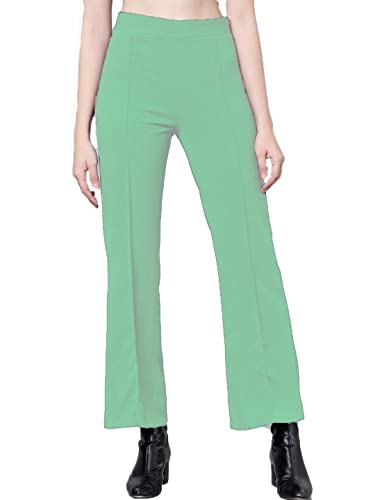 Image of Mehrang Cotton Blend Bootcut Parallel Trouser Pants for Women Regular Fit, Bellbottom Straight Pants for Womens