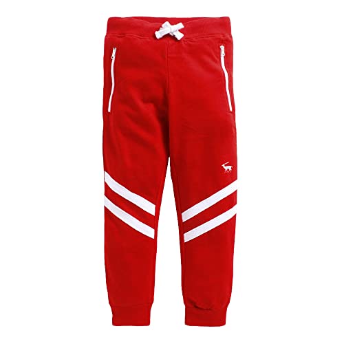 Image of Hopscotch Boys Regular Fit Cotton Solid Stripes Jogger in Red Color