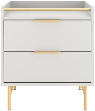 Mesa de Cabeceira c/ 2 Gavetas Yves 53 cm - Off White Fosco c/Dou...