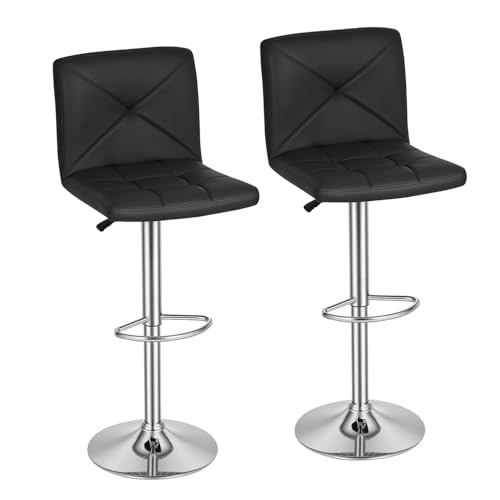 BestOffice Set de 2 Butacos Modernos Altura Ajustable con Giro de 360°, Asiento de Cuero Sintético, Base Metálica y Reposapiés (Negro) miniatura 1