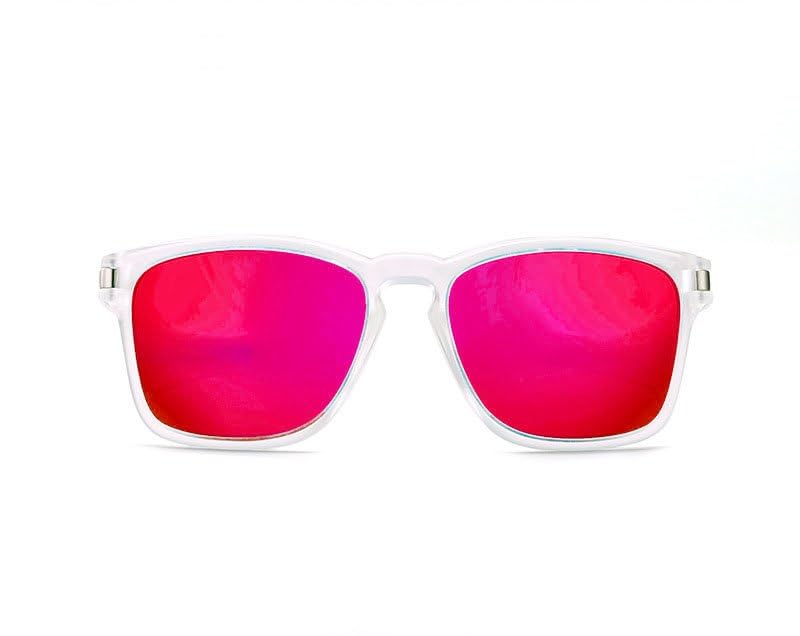 Aferlite Unisex TAC Polarized Lens | Unbreakable TR90 Frame |100% UV Protection Retro Square Sunglasses | Medium | Matt Clear |Lens Mirror Pink 1